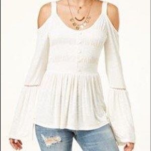 Juniors’ Cold-Shoulder Bell-Sleeve Top